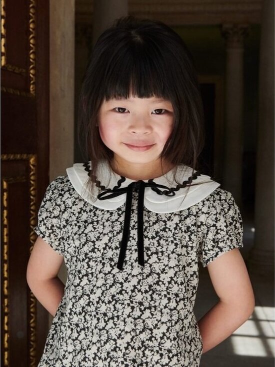 La Coqueta Girls Sz 7 Black Floral Short Sleeve Bow Xana Dress - Picture 2 of 14